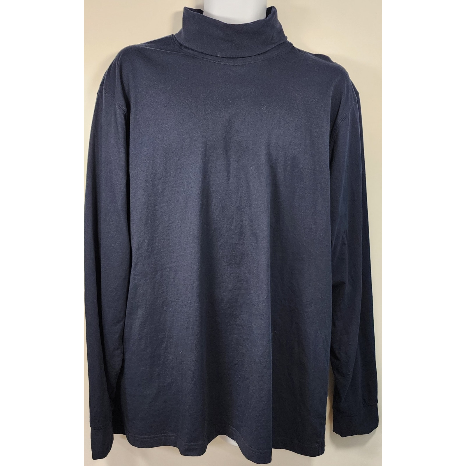 L.L.Bean Mens Xl Mock / Turtleneck Neck Shirt Navy 100% Cotton Traditional Fit